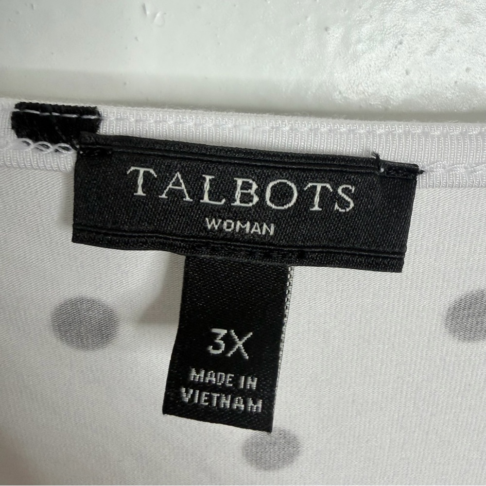 NWOT Talbots White Polka Dot Ruffle Sleeves Top Plus Size 3X Minimalist Stretch - Picture 3 of 5
